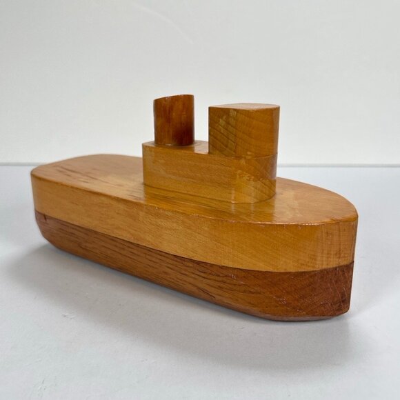Vintage Handmade Wooden Toy Tugboat - Picture 3 of 10